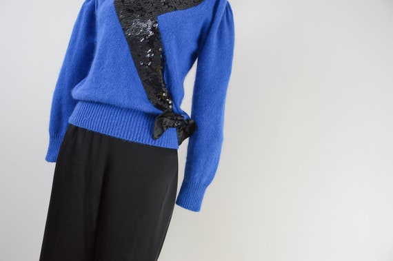 Blue Silk Angora Sweater Vintage 80s Sequin Sweat… - image 9