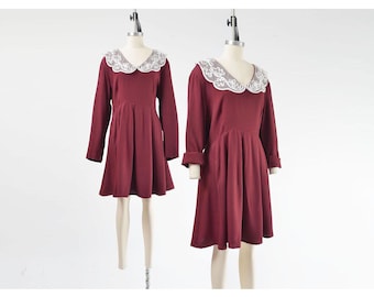 burgundy long sleeve dress casual Whittaker Check Long Sleeve Pleated Dress in Burgundy main image 0