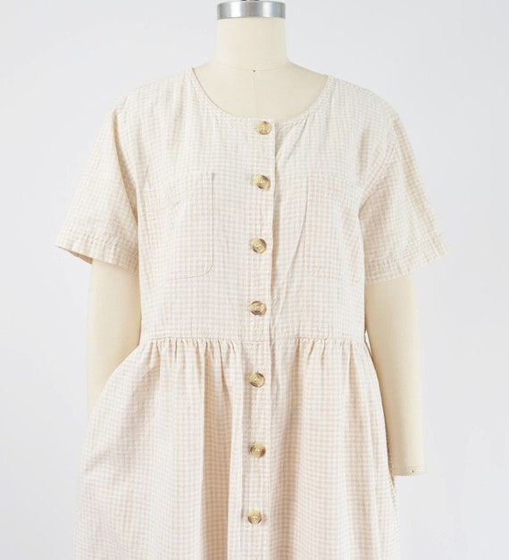 Gingham Linen Cotton Babydoll Dress | 90s Vintage… - image 4