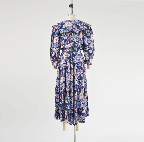Blue Floral Dress 80s Vintage Cute Cottagecore Sh… - image 6