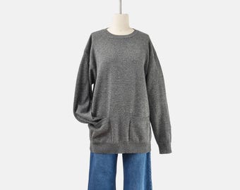 Calvin Klein Metallic Sweater M L | Vintage 80s 90s Gray Slouchy Wool Blend Knit Pullover