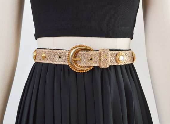 Vintage Metallic Gold Glitter Lace Belt 