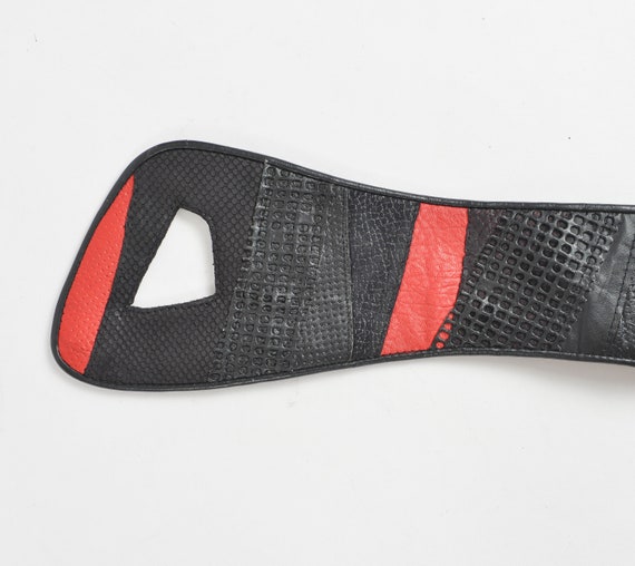 Black and Red Statement Belt 80s Vintage Wide Lea… - image 3