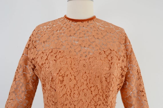 Vintage 50s Golden Brown Sheer Lace Dress Dolman … - image 8