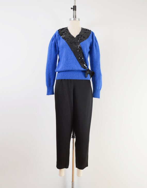 Blue Silk Angora Sweater Vintage 80s Sequin Sweat… - image 3