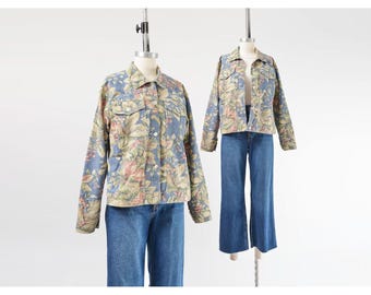 Vintage 90s Blue Floral Cottagecore Cotton Jacket size S M