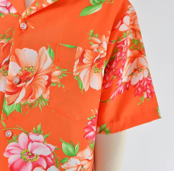 Orange Floral Hawaiian Shirt 70s Vintage Hilo Hat… - image 6