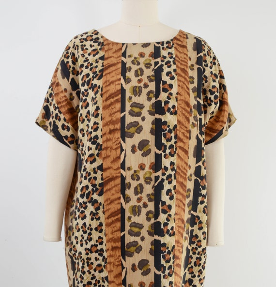 Vintage 90s Leopard Striped Dress size M L Silk A… - image 6