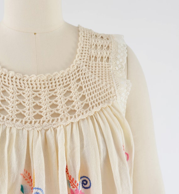 Cream Cotton Gauze Dress 70s 80s Vintage Mexican … - image 6