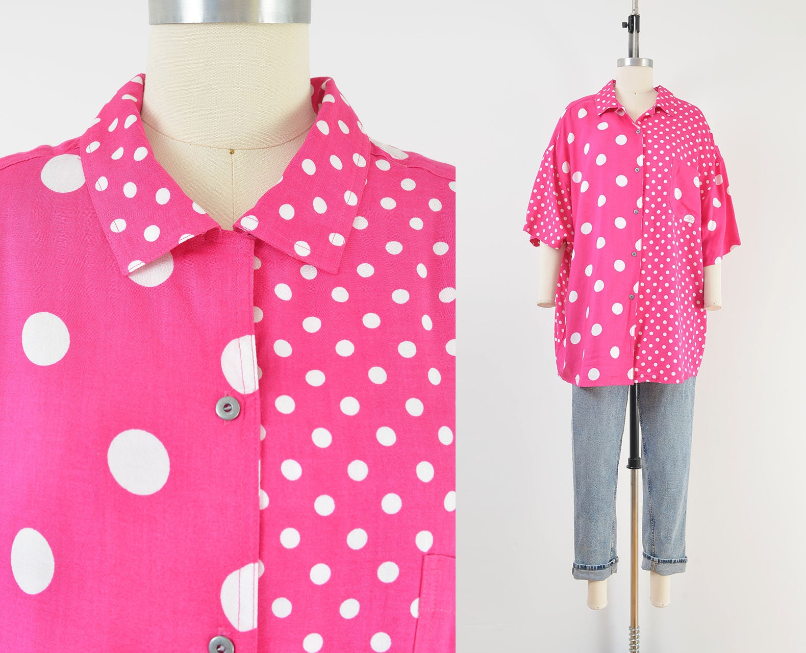 Pink and white polka dot on sale blouse