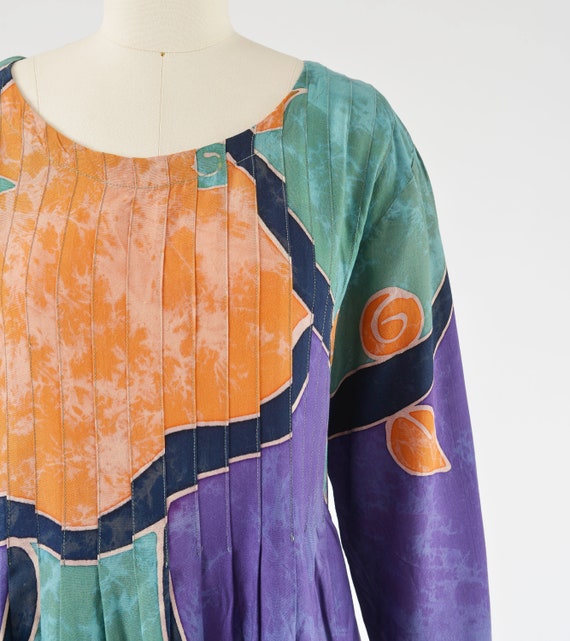 Abstract Batik Print Maxi Dress 90s Vintage Long … - image 4