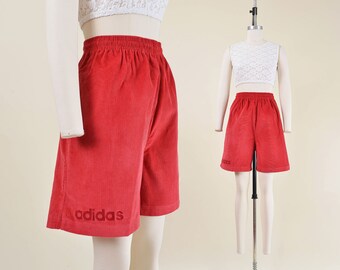 Vintage Red Corduroy ADIDAS Shorts Elastic Waist Knee Length Casual Athletic Shorts Unisex size M L