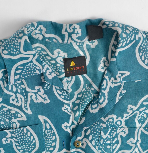 Boho Paisley Shirt 80s Vintage Sheer Cotton Top Collared Button 