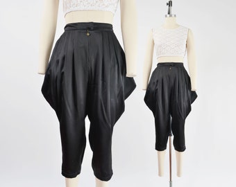 Vintage Y2K Just CAVALLI Harem Pants Black Satin Pleated Draped Cropped Capri Pants size S M