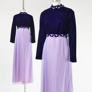 Purple Formal Maxi Dress size M L | Vintage 60s Sheer Chiffon and Velvet Evening Dress Mod Retro Long Dress