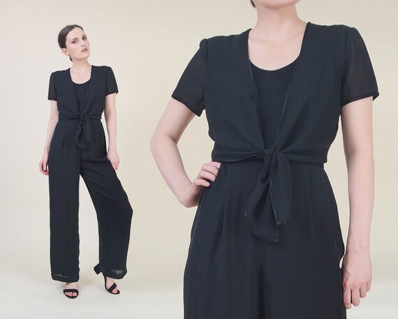 Vintage 90s Black Jumpsuit | Straight Leg Pantsuit