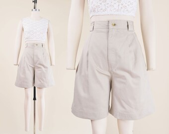 Vintage 90s Khaki Shorts High Waisted Pleated Front Preppy Academia Bermuda Shorts size 30 waist
