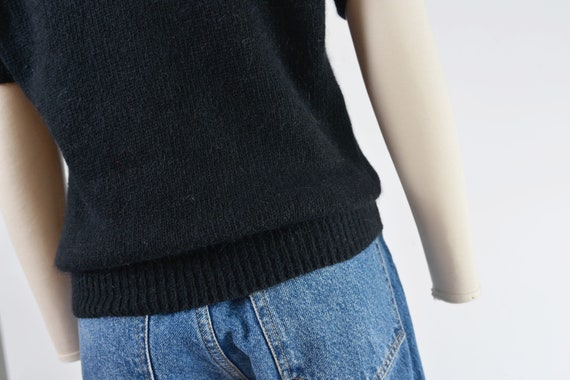 Cute Black Floral Beaded Sweater 80s Vintage Silk… - image 6