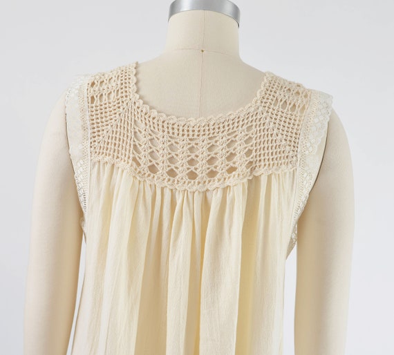 Cream Cotton Gauze Dress 70s 80s Vintage Mexican … - image 5