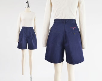 Navy Cotton Chino Shorts 90s Vintage Polo Ralph Lauren High Waisted Pleated Front Preppy Academia Shorts size XS S