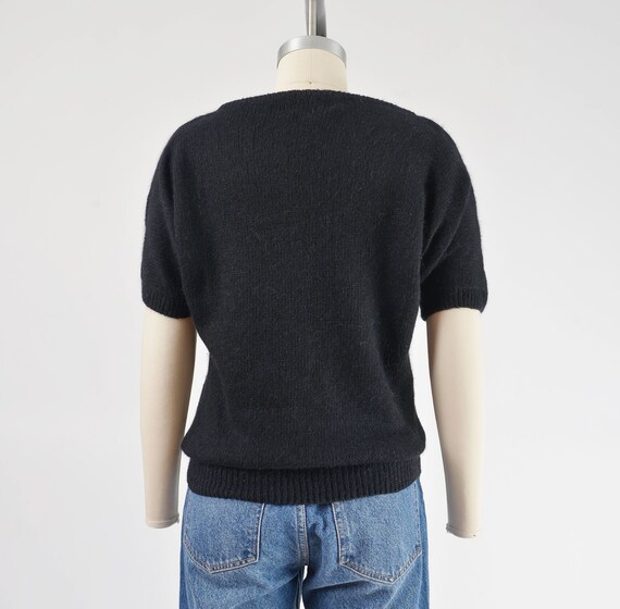 Cute Black Floral Beaded Sweater 80s Vintage Silk… - image 5