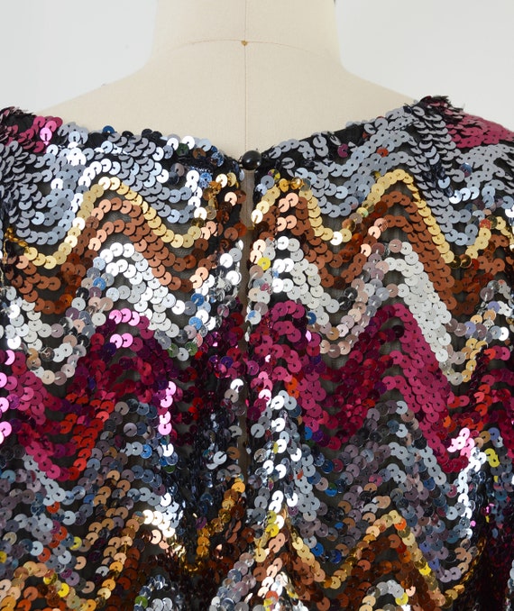 Vintage Metallic Sequin Top Zig Zag Striped Disco… - image 9