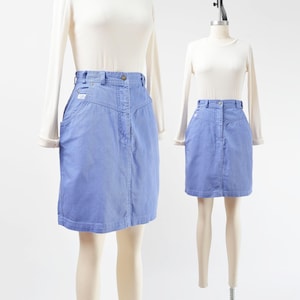90s Blue Jean Skirt size XS S | Vintage High Waisted Fitted Pencil Skirt Denim Mini Skirt with Seamed Yoke Waist 25 waist