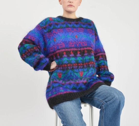 Striped Mohair Sweater | 90s Vintage Fuzzy Knit W… - image 3