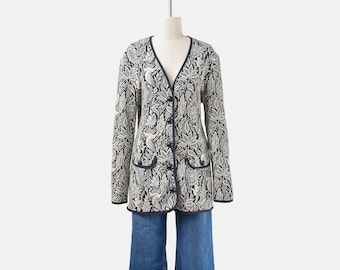 Vintage 80s Floral Fitted Knit Longline Jacket Top by The Limited size M