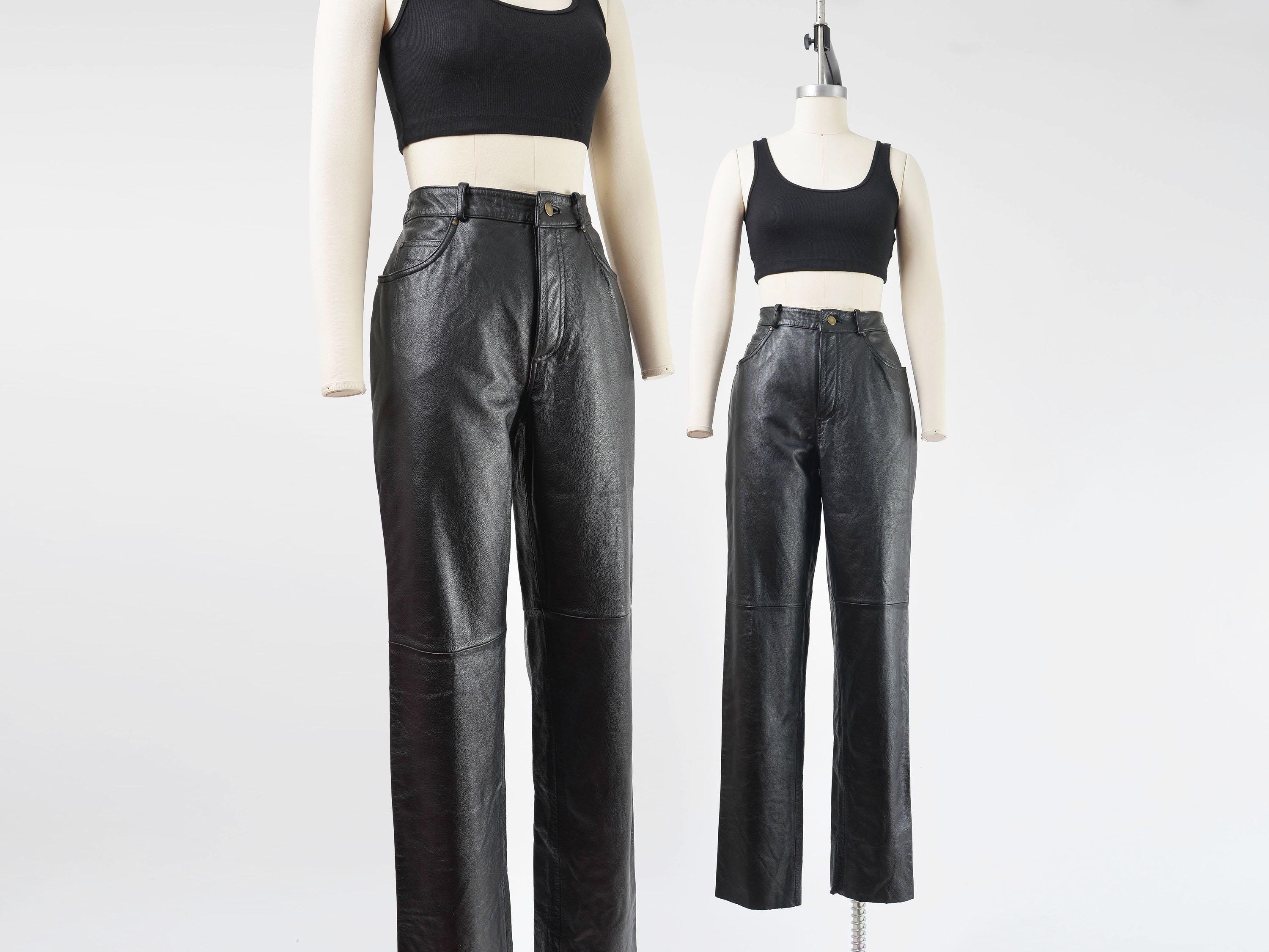 Vintage 90s Black Leather Pants Size Medium, Minimalist High