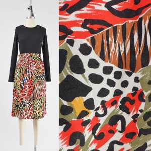 Animal Print Skirt size S M | Vintage 80s Elastic Waist Straight Midi Skirt Tiger Leopard Cheetah Print Safari Jungle Skirt