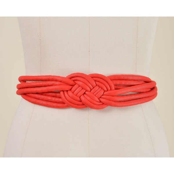 Vintage 80s Red Braided Belt Cotton Fabric Woven Cord Tie Back Cinch Waist Belt 26 - 32 waist