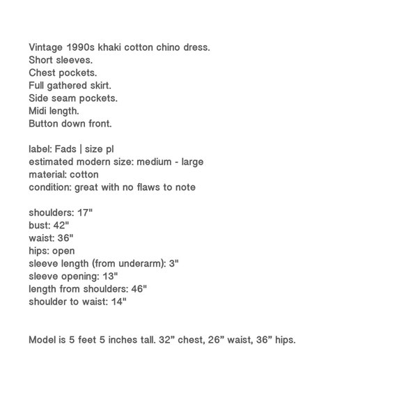 Khaki Cotton Dress 90s Vintage Short Sleeve Butto… - image 10