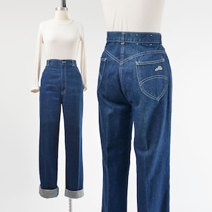 80s Dark Wash Jeans size Medium | Vintage 80s Chic High Waisted Slim Fit Straight Leg Jeans 31 waist