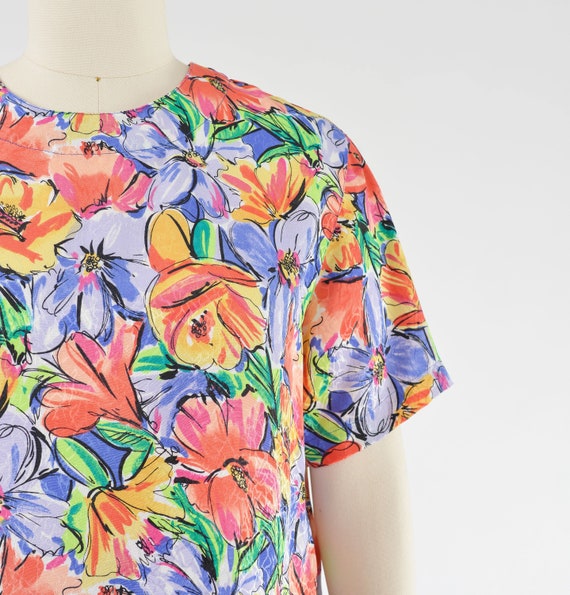Colorful Floral Blouse 90s Vintage Silky Painterl… - image 4