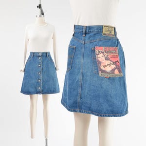 90er Jahre Jeansrock Gr L | Vintage Knopfleiste Bleistiftrock 1990s Jeans Mini Rock Deadstock 33 tail