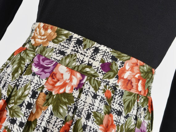 Plaid Floral Skirt size M L | 80s Vintage Black a… - image 7