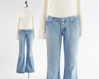 Low Rise Jeans Y2K Vintage Flared Leg Bell Bottom Faded Denim Jeans size XS S