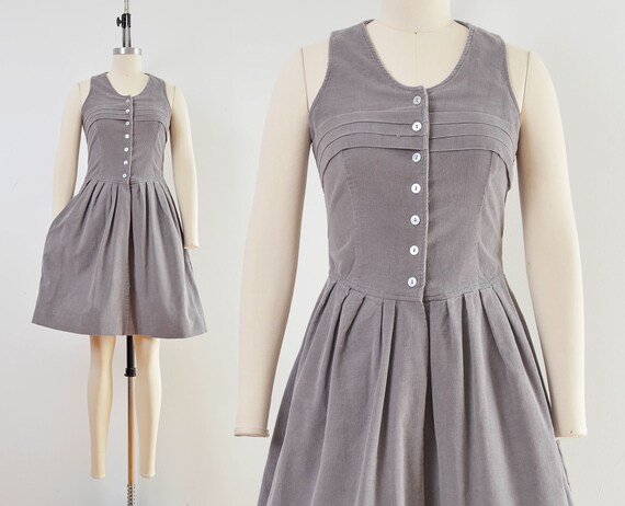 Vintage 70s Gray Corduroy Dress Full ...