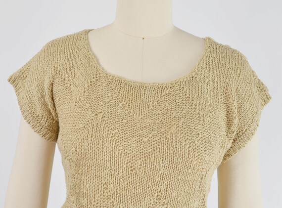 Tan Cap Sleeve Sweater 80s Vintage Boho Zig Zag S… - image 7