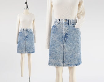 Acid Wash Denim Skirt 80s Vintage High Waisted Wiggle Pencil Jean Skirt size XS S