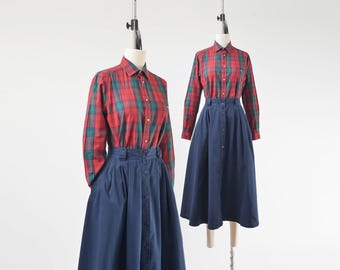 Vintage 80s Gant Plaid Shirt size S M | Tartan Preppy Academia Collared Button Down Blouse Red Blue Green
