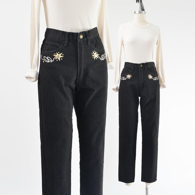 Mid-waist cobra-embroidery jeans