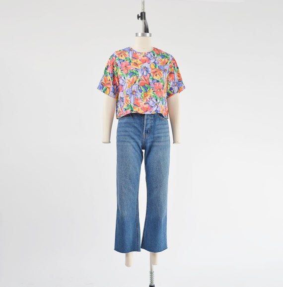 Colorful Floral Blouse 90s Vintage Silky Painterl… - image 2