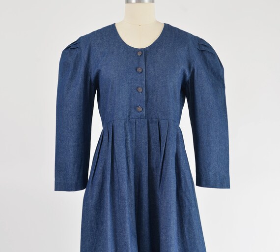 Denim Puff Sleeve Dress size S M | Vintage Dark W… - image 3