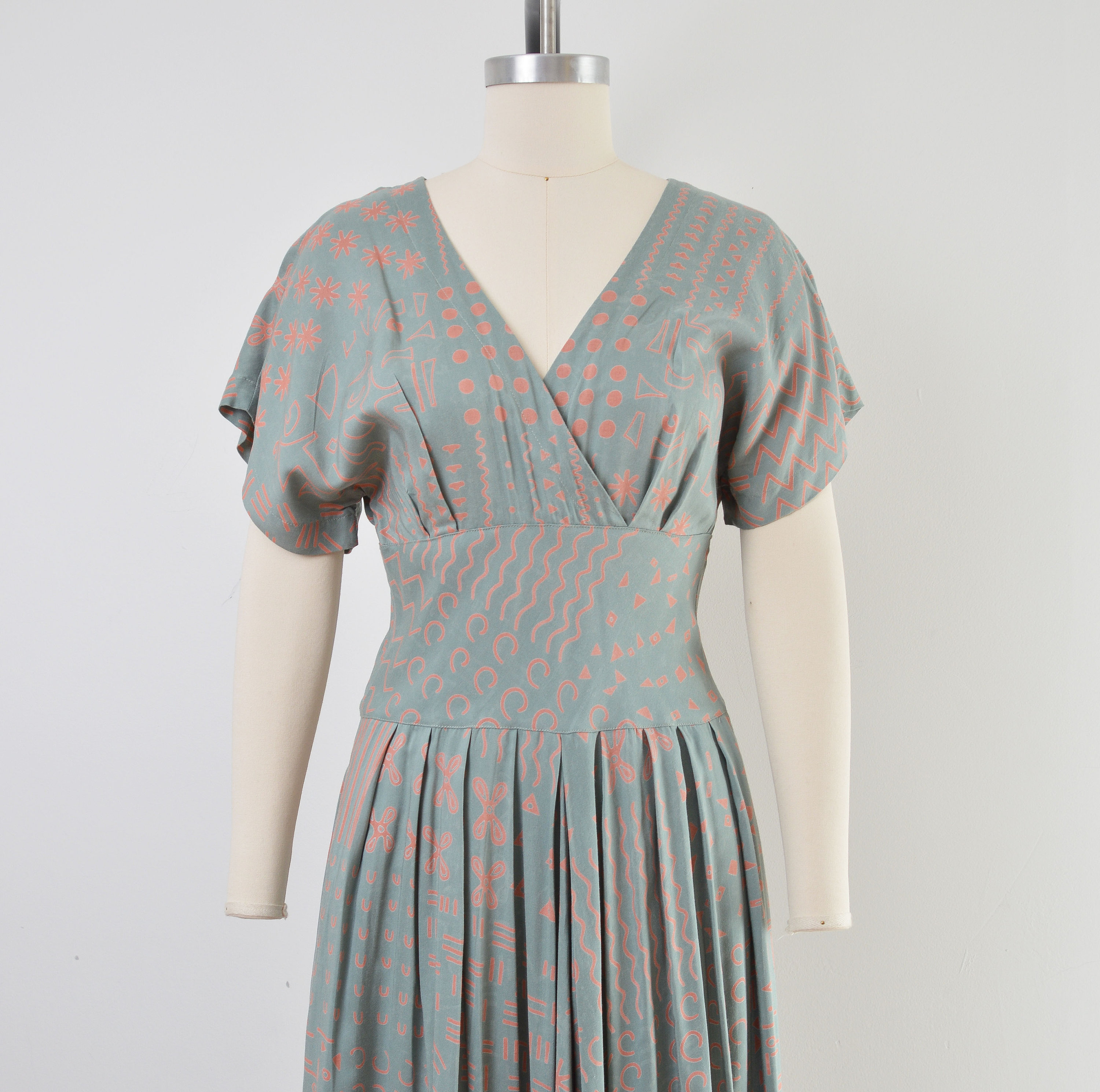 90s Batik Print Dress Green and Orange Button Down Back - Etsy