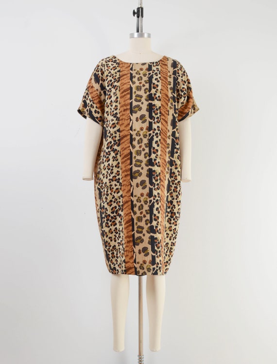 Vintage 90s Leopard Striped Dress size M L Silk A… - image 3