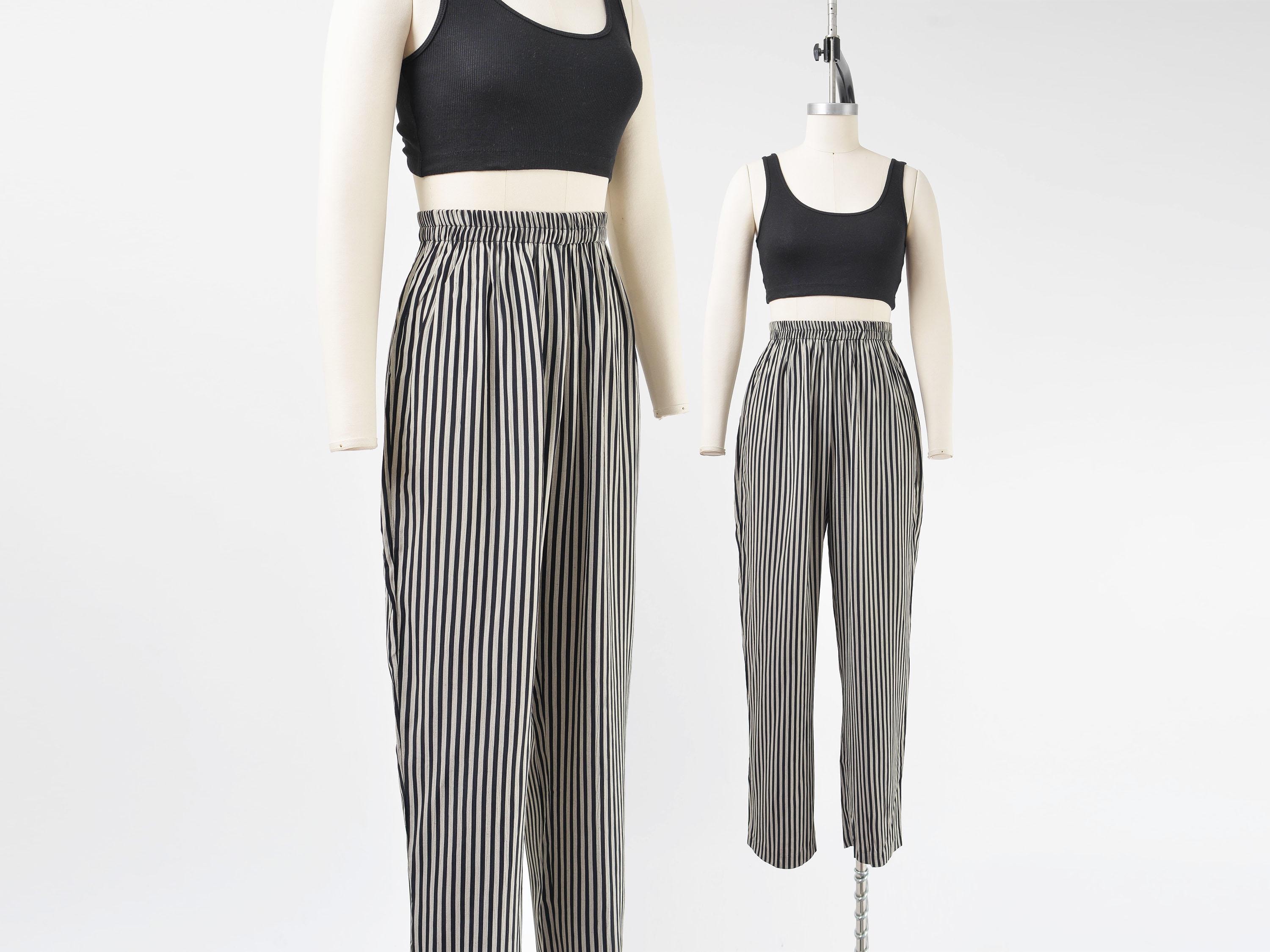 90s poly×rayon 3tuck stripe wide slacks 90s Striped Pants - Etsy