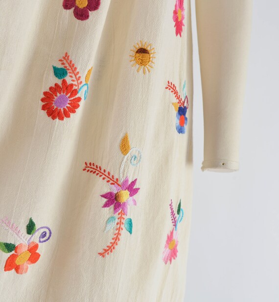 Cream Cotton Gauze Dress 70s 80s Vintage Mexican … - image 8