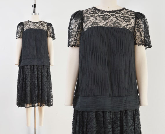 Black Lace Dress 80s Vintage Drop Waist Flapper Dress - Etsy